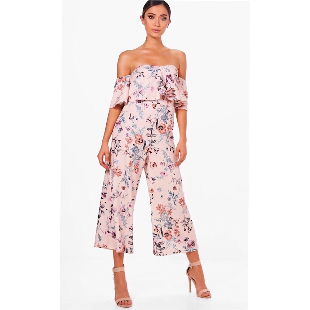 Gracie Floral Print Off Shoulder Culotte Jumpsuit